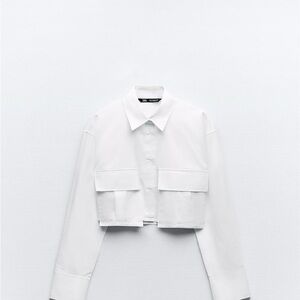 Zara White Cropped gabardine shirt size M